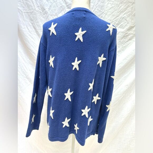 The Quacker Factory Sweater Cardigan Stars & Stripes Patriotic Preppy Vintage L - Picture 3 of 6